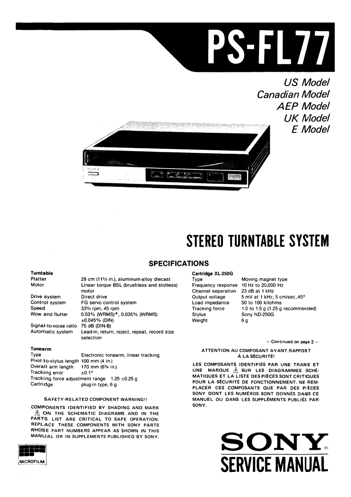 Sony PSFL-77 Service manual