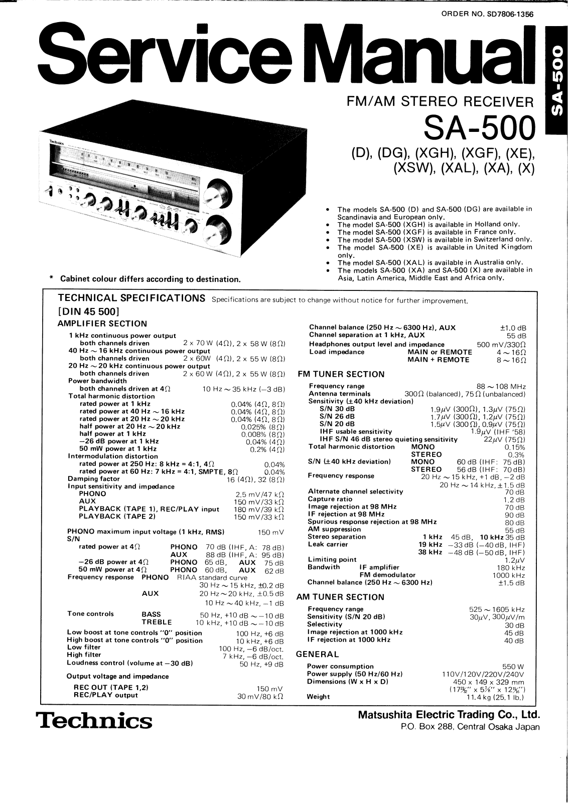 Technics SA-500 Service manual