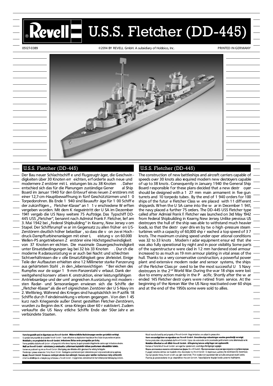 REVELL U.S.S. Fletcher (DD-445) Assembly Manual