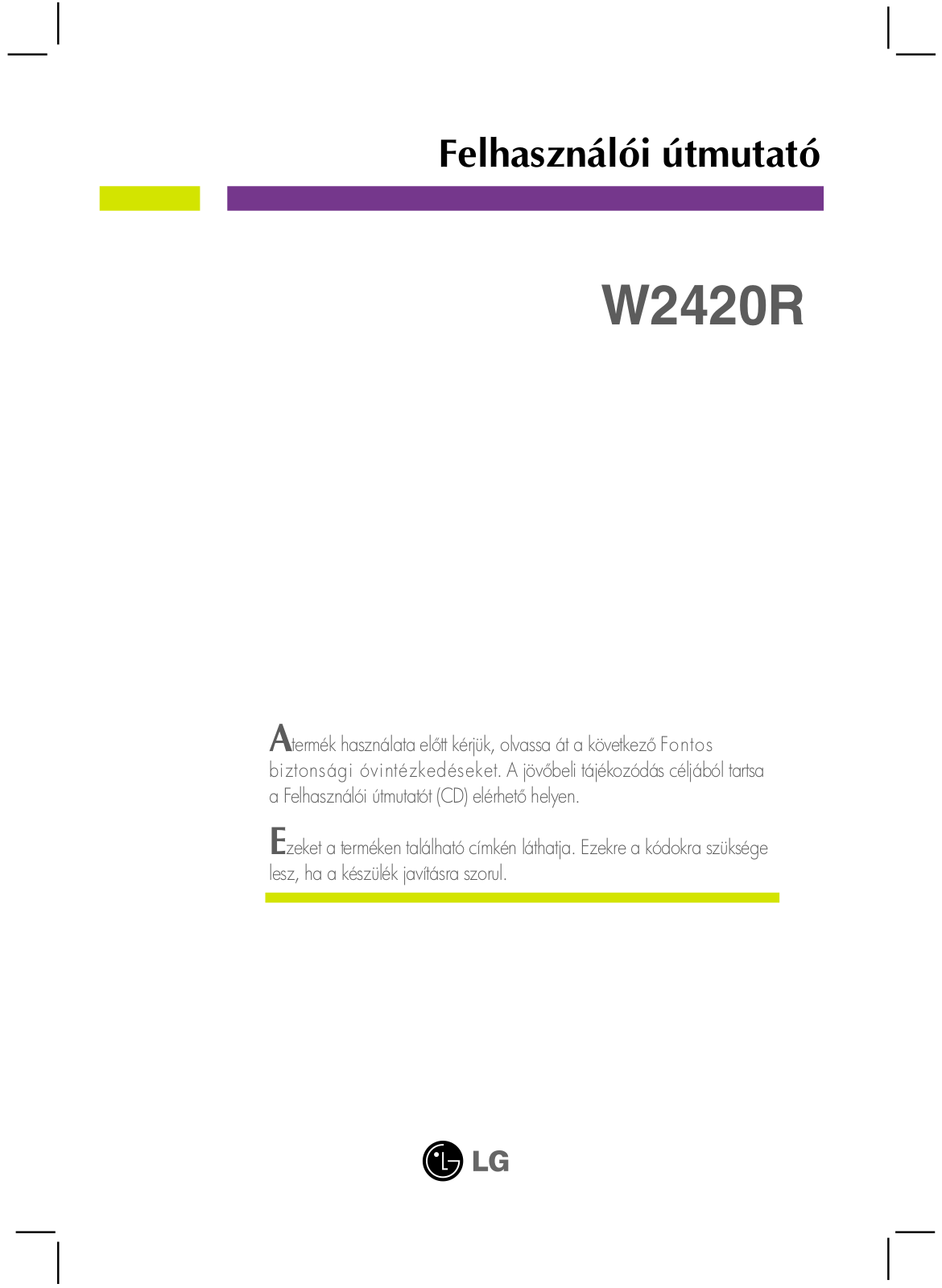 Lg W2420R User Manual