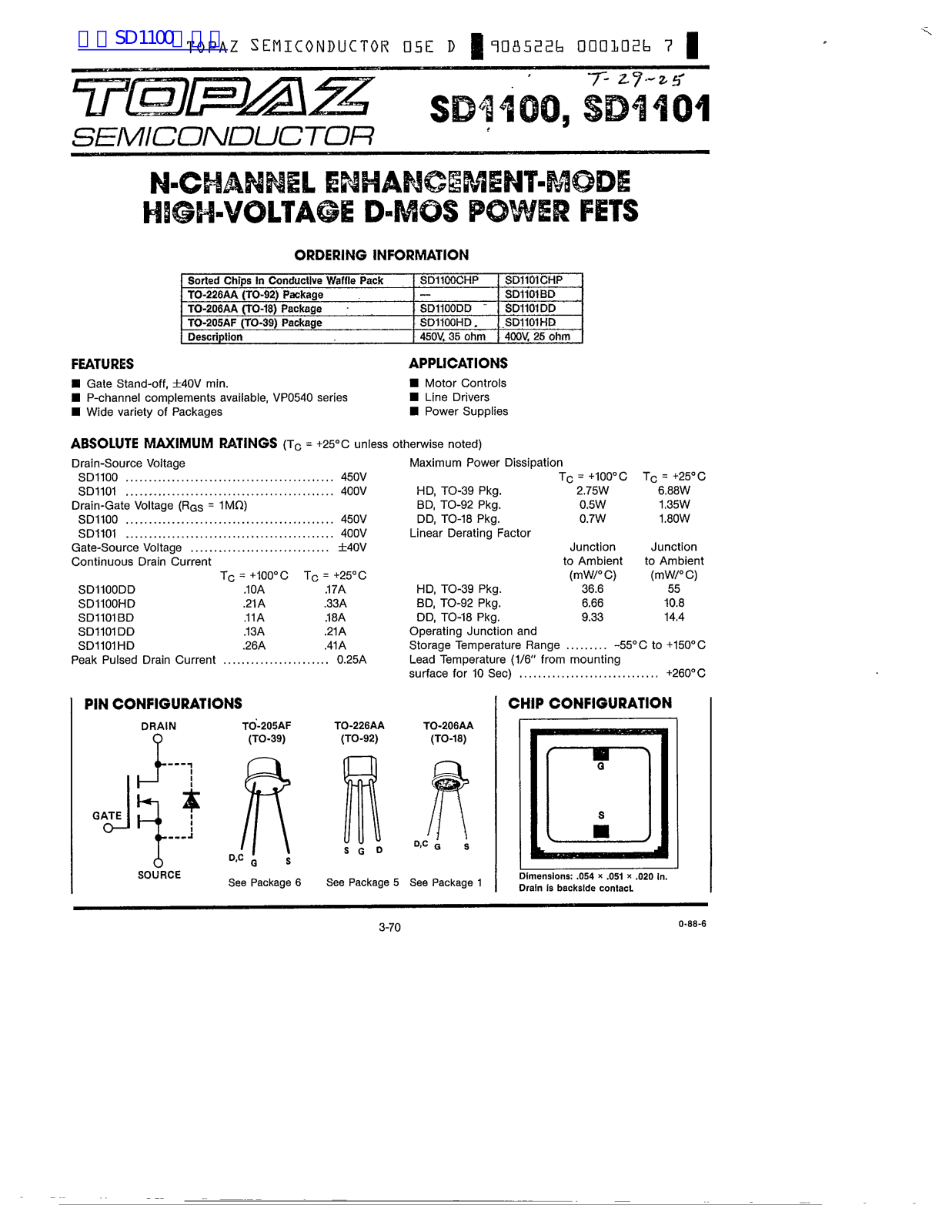 TOPAZ SD1100, SD1101 Technical data