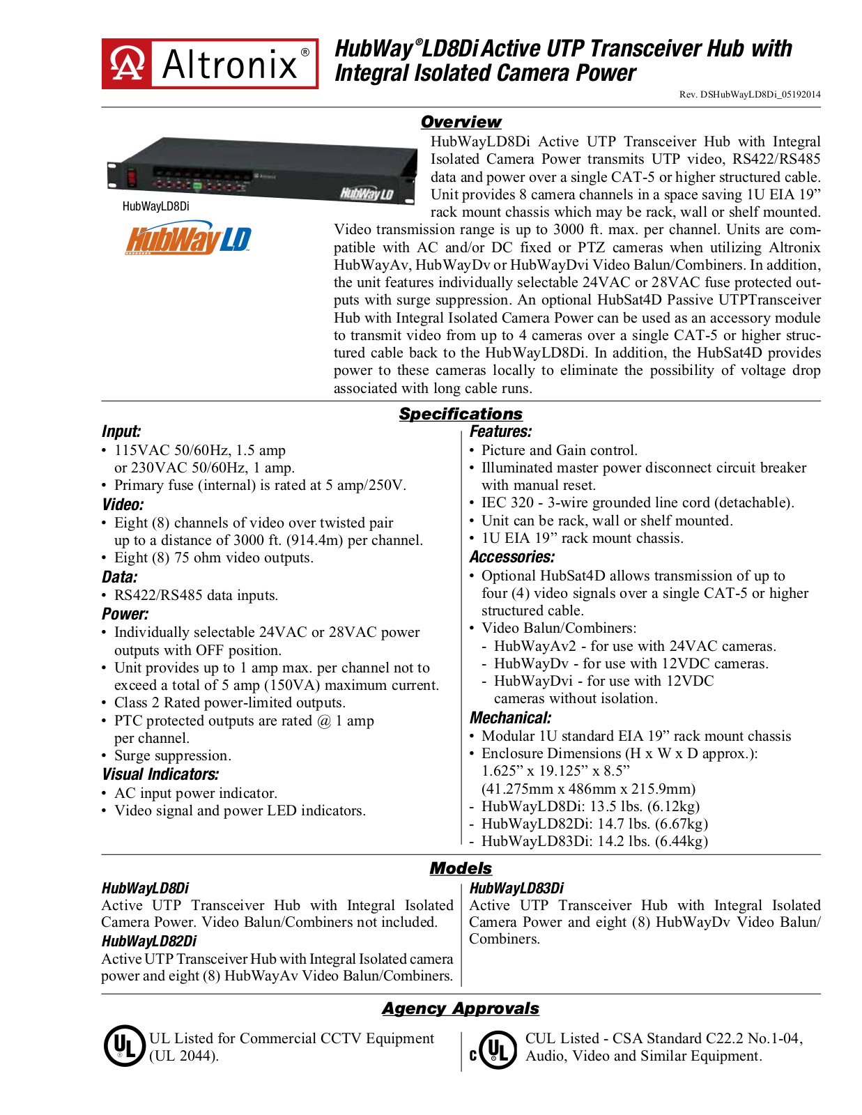 Altronix HubWayLD82Di, HubWayLD83Di Specsheet