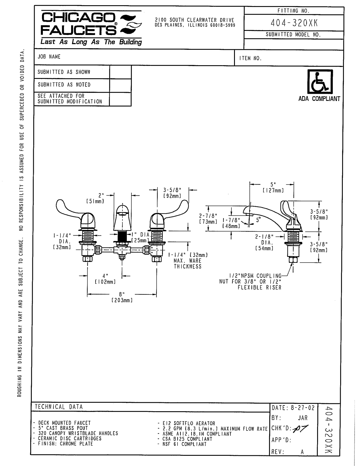 Chicago Faucet 404-320XK User Manual