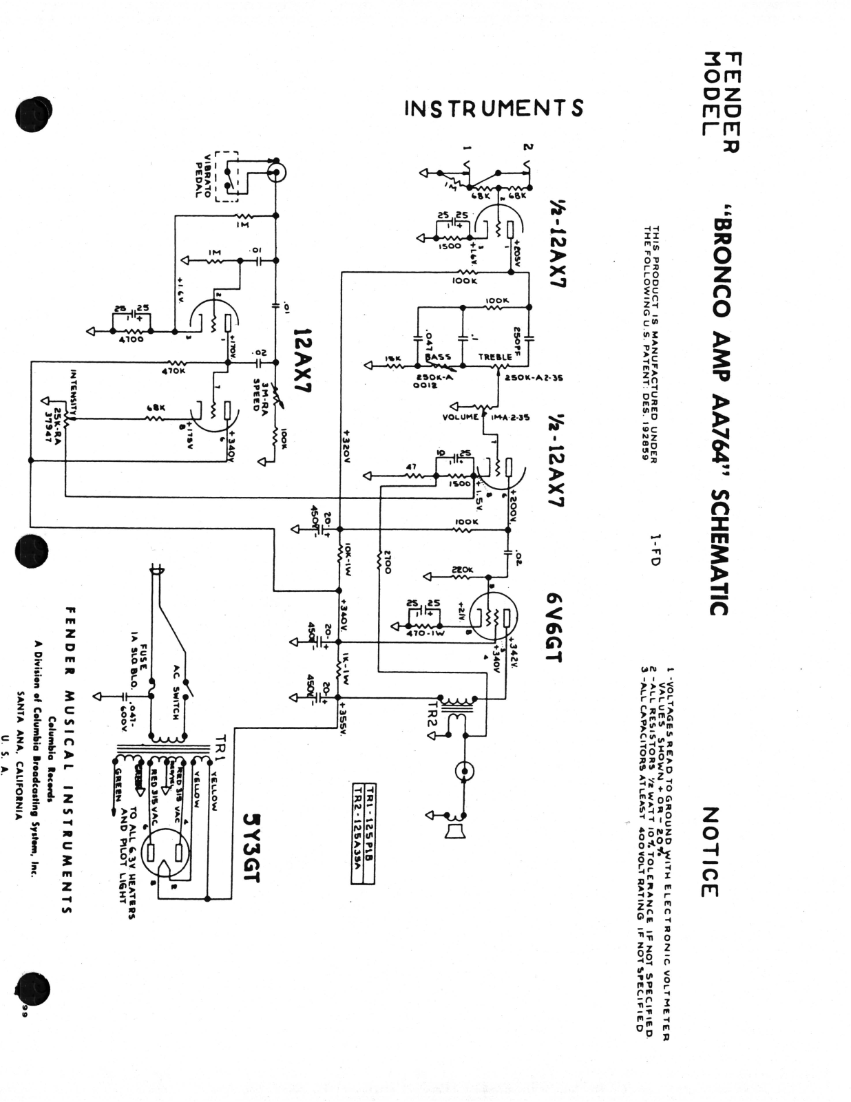 Fender Bronco-AA764 Schematic