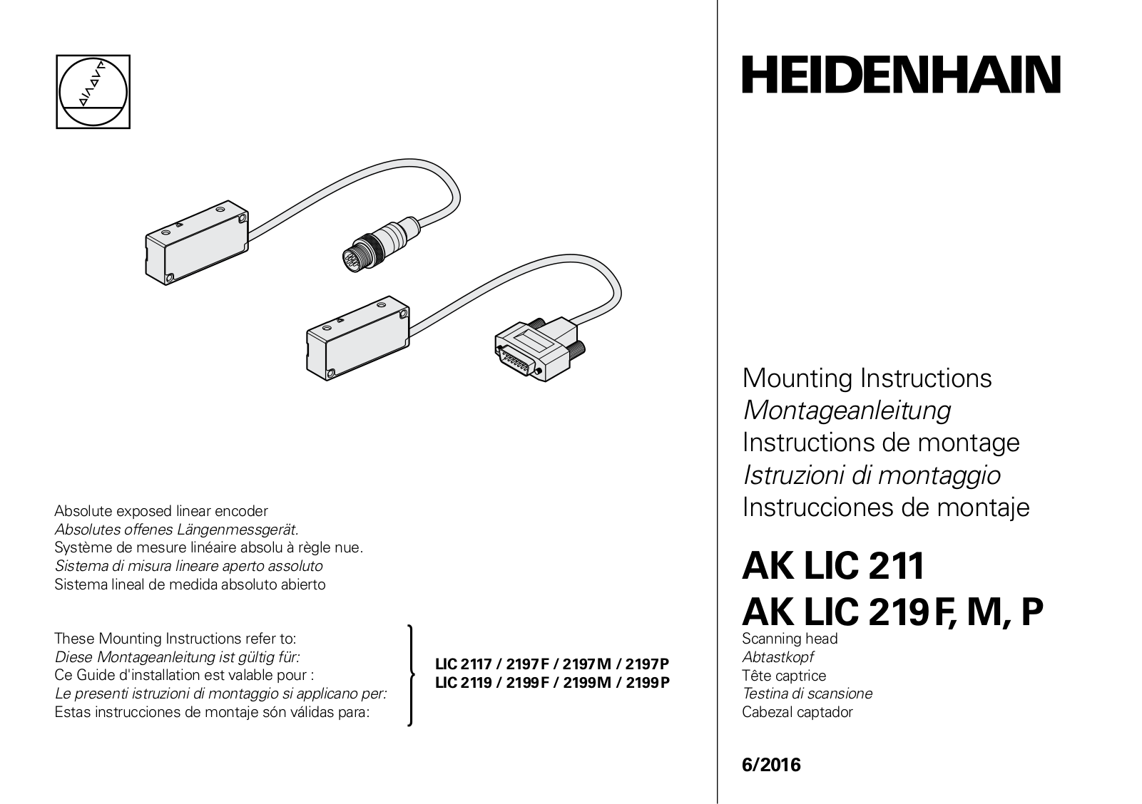 HEIDENHAIN AK LIC 211, AK LIC 219F, AK LIC 219M, AK LIC 219P, 2197F Mounting Instructions