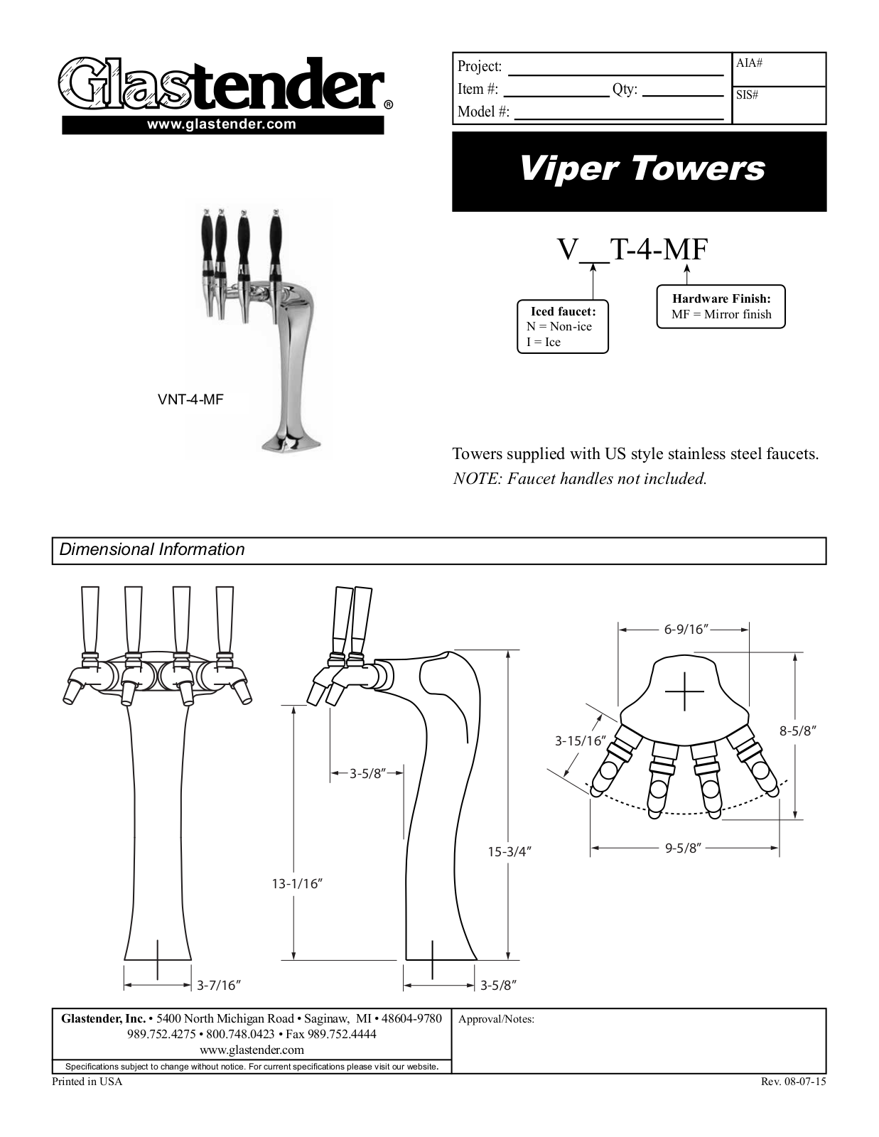 Glastender VIT-4-MF User Manual