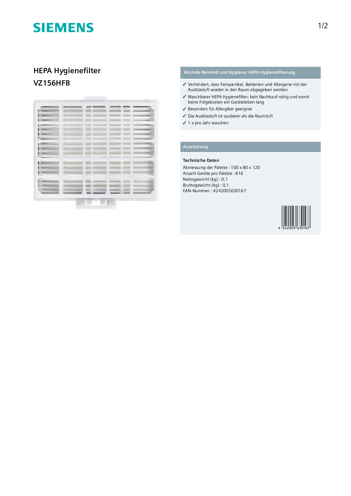 Siemens VZ156HFB User Manual