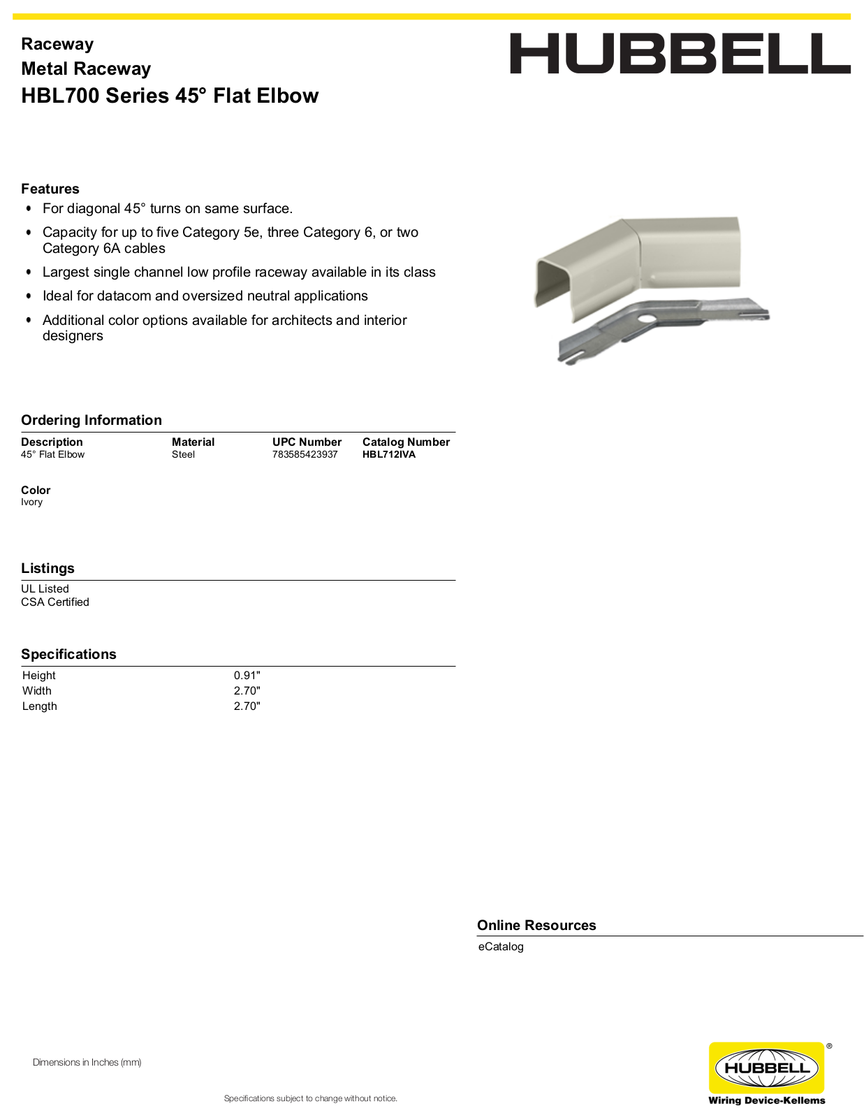 Hubbell HBL712IVA Specifications