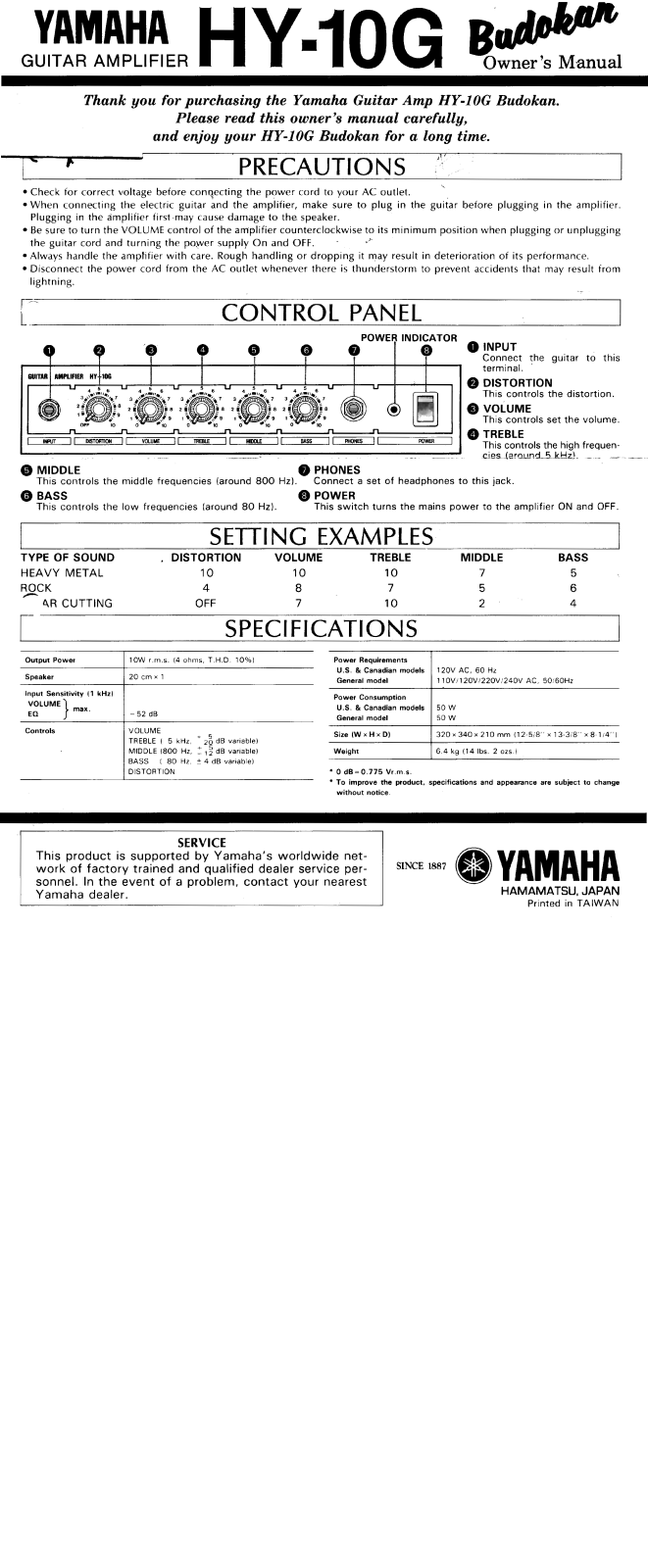 Yamaha HY10G User Manual