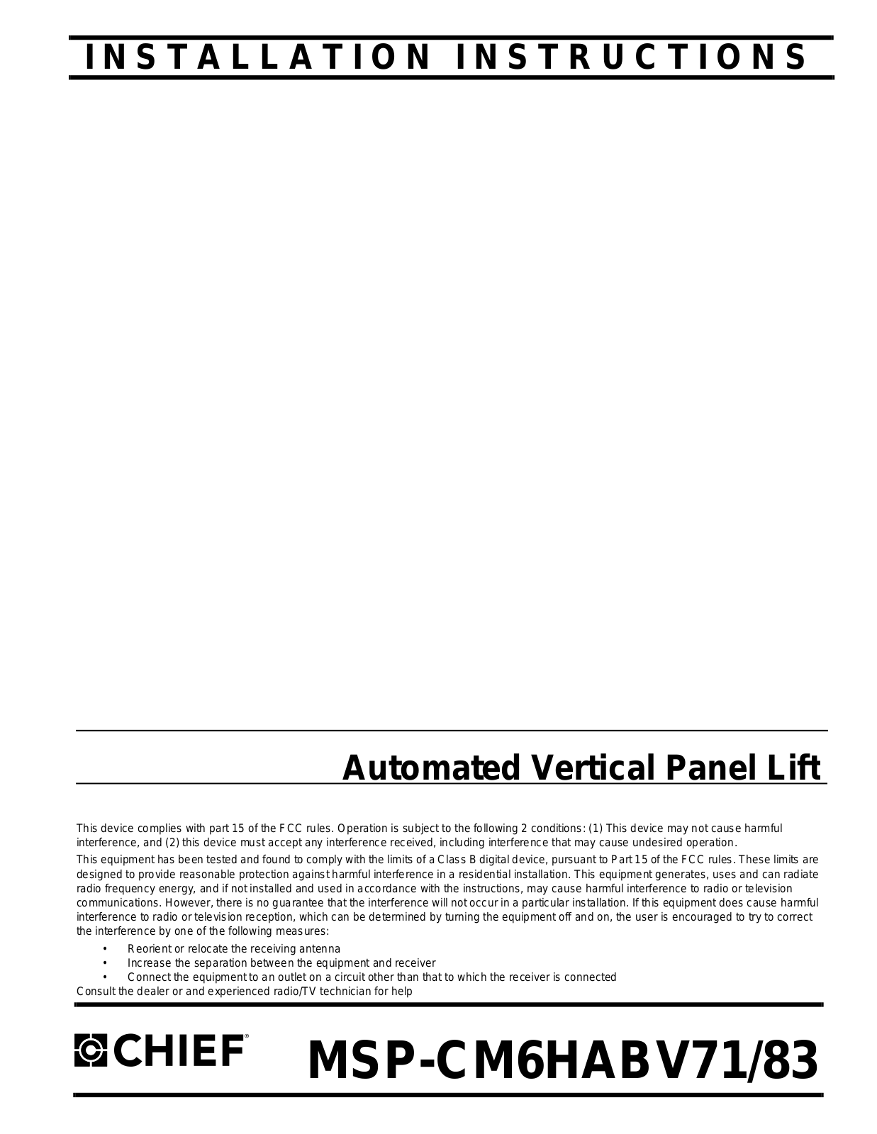 Chief MSP-CM6HABV71, MSP-CM6HABV83 User Manual