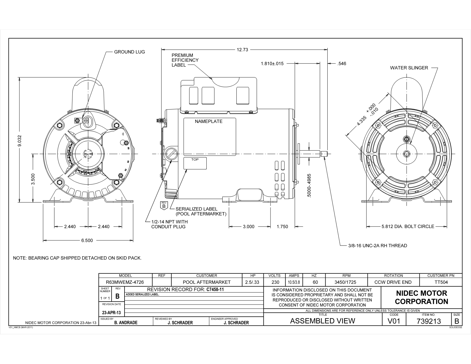 US Motors TT504 Dimensional Sheet