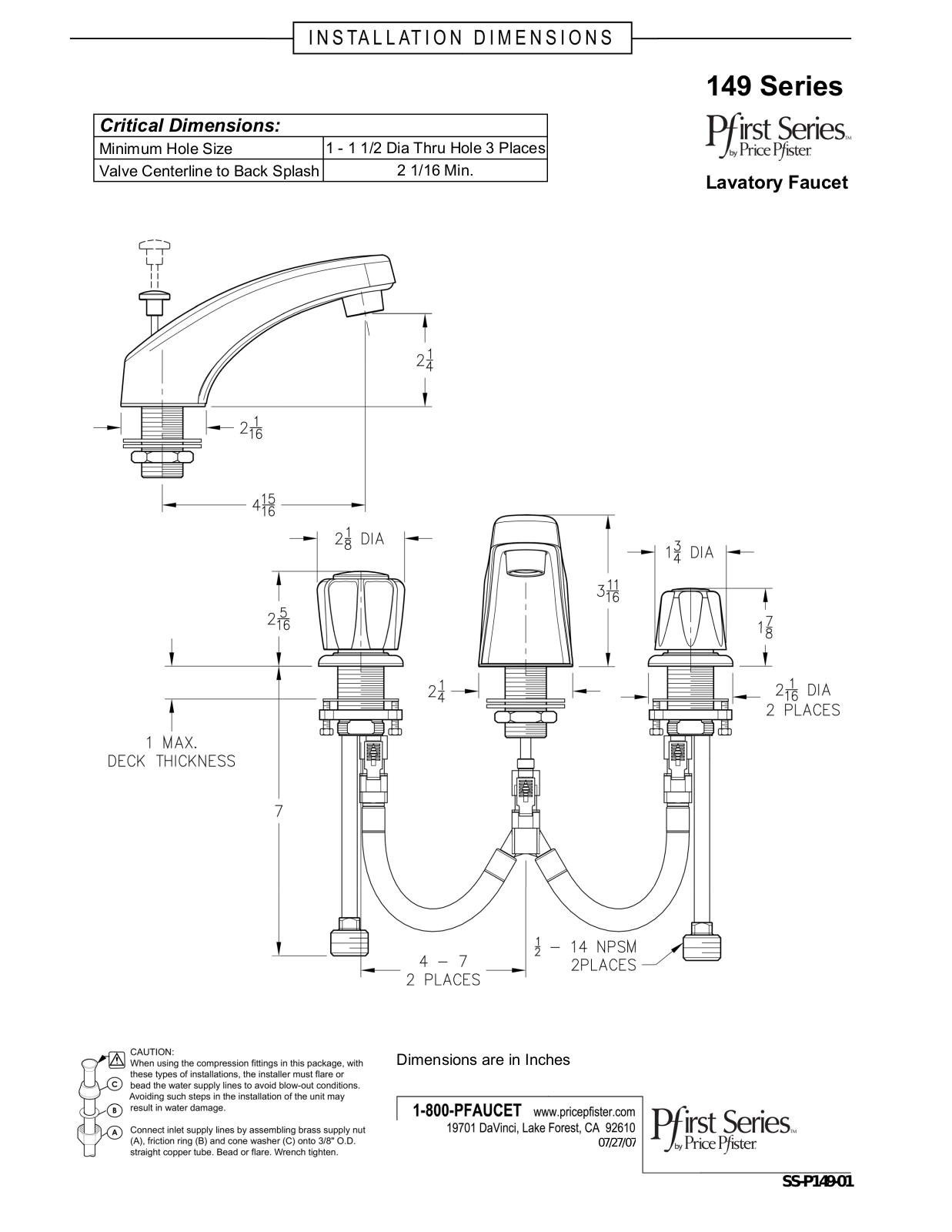 Pfister G149-6000 User Manual