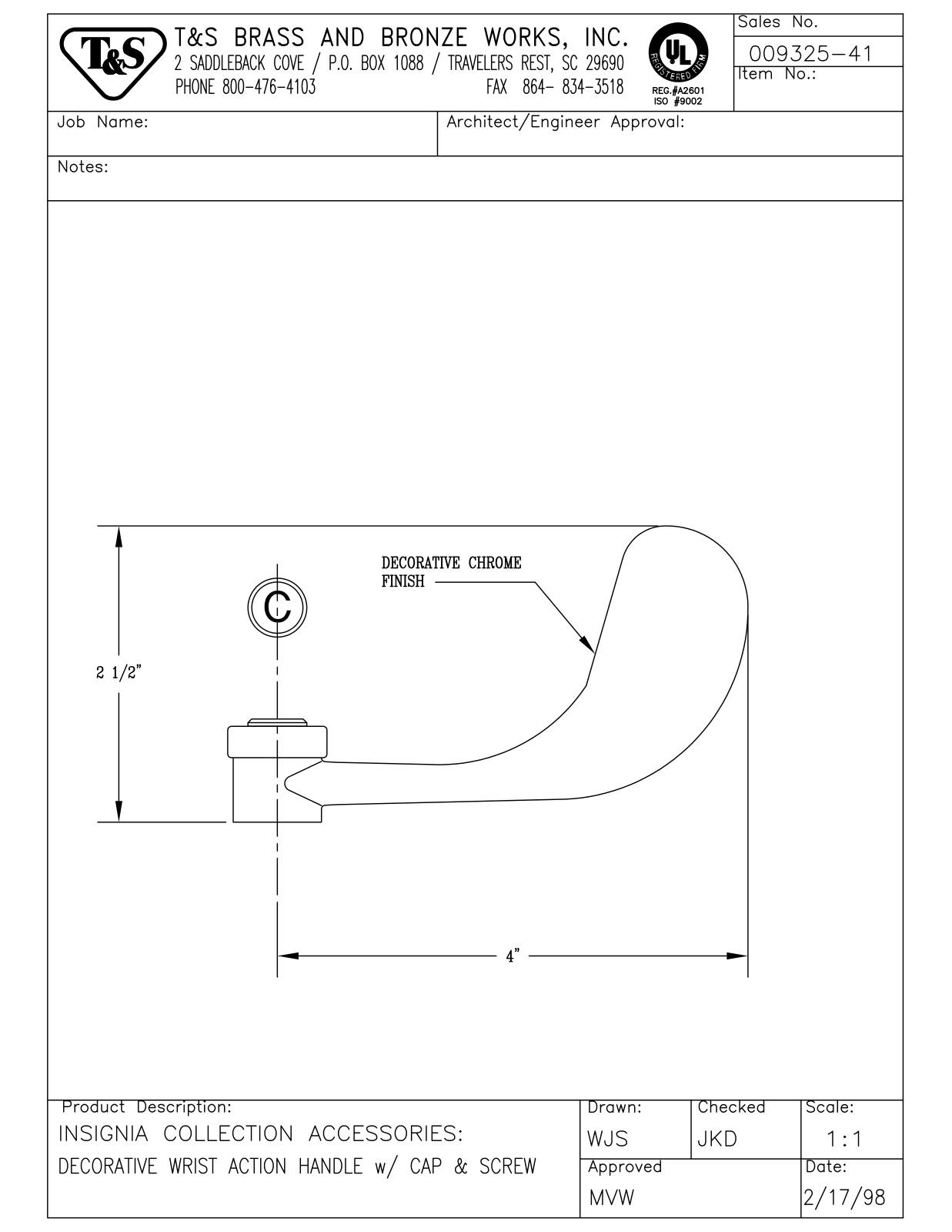 T&S Brass 009325-41 User Manual