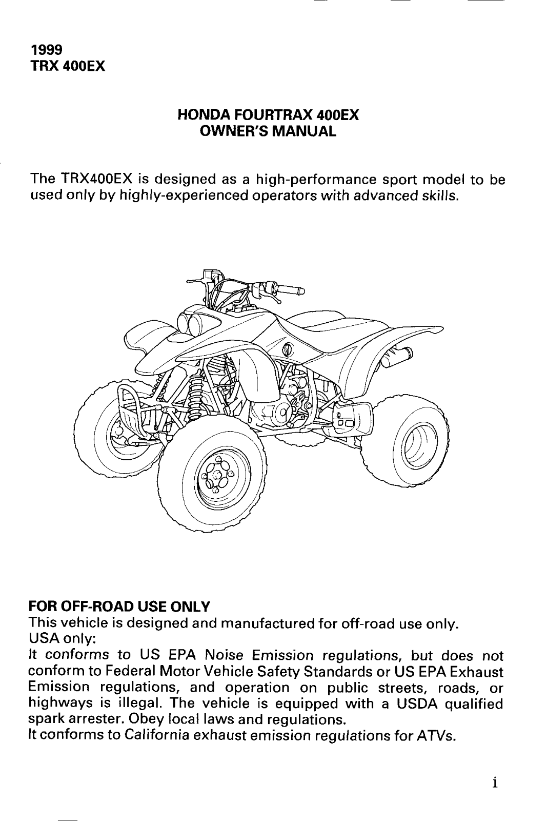 HONDA TRX400EX 1999 User Manual