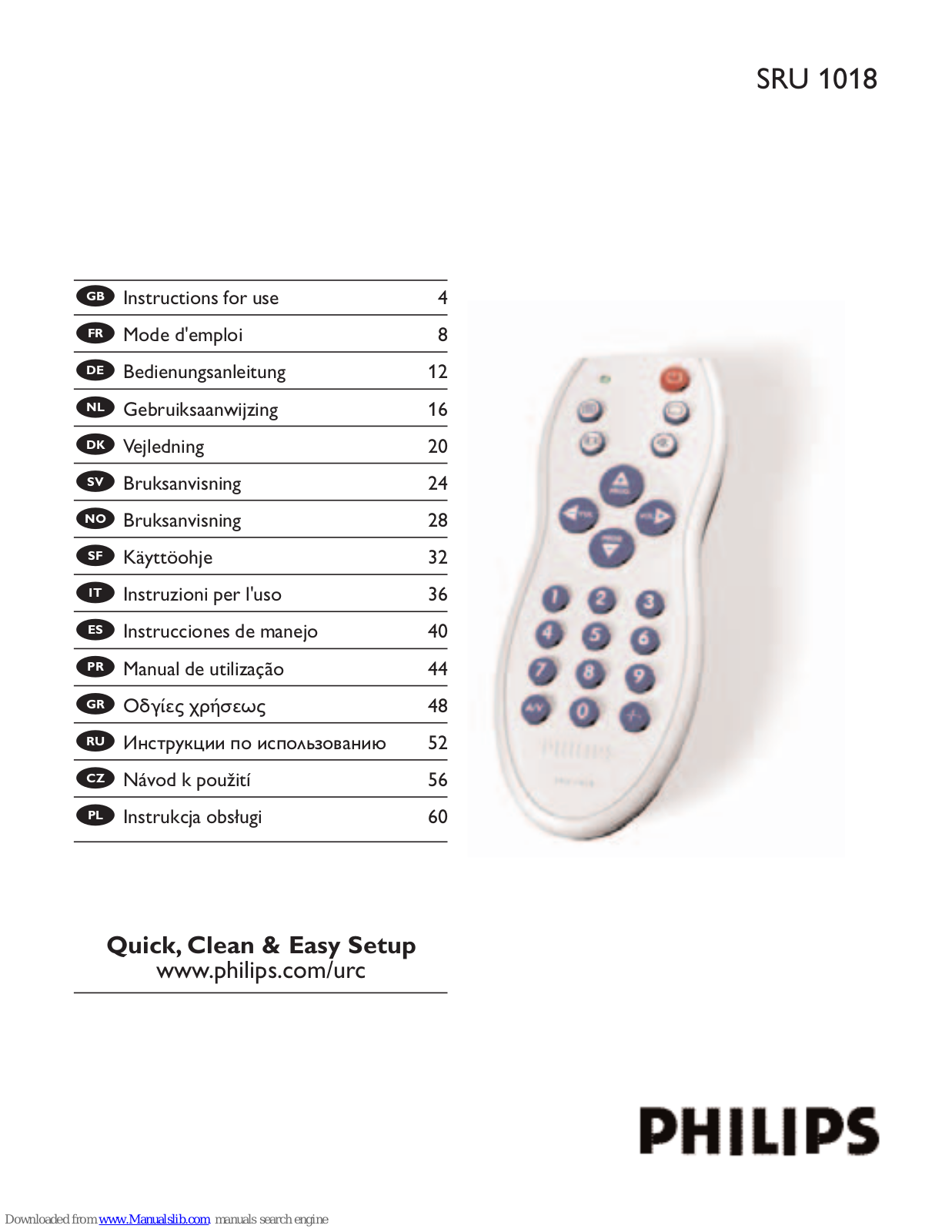 Philips SRU1018/10 Instructions For Use Manual