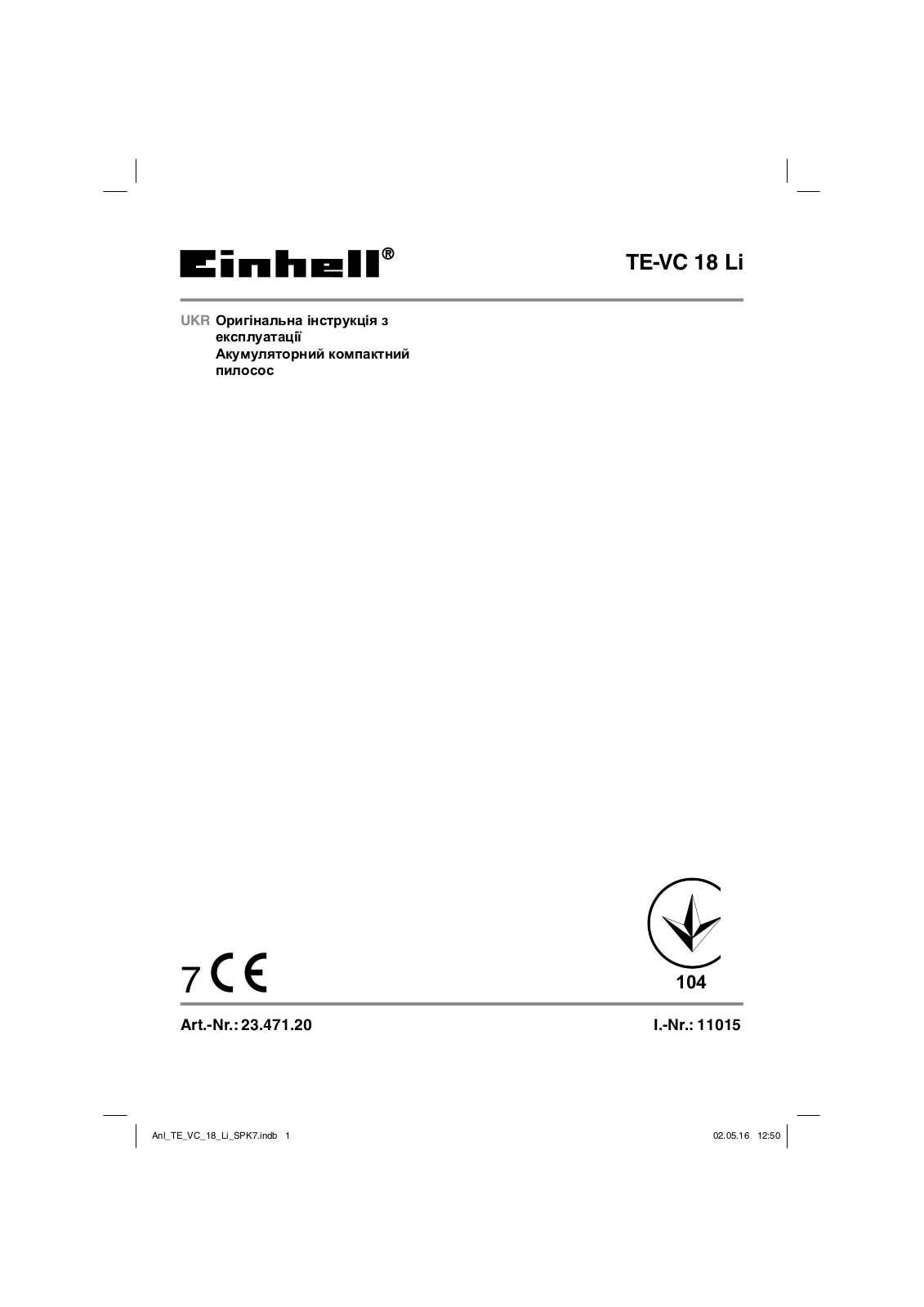 Einhell TE-VC 18 Li solo User Manual