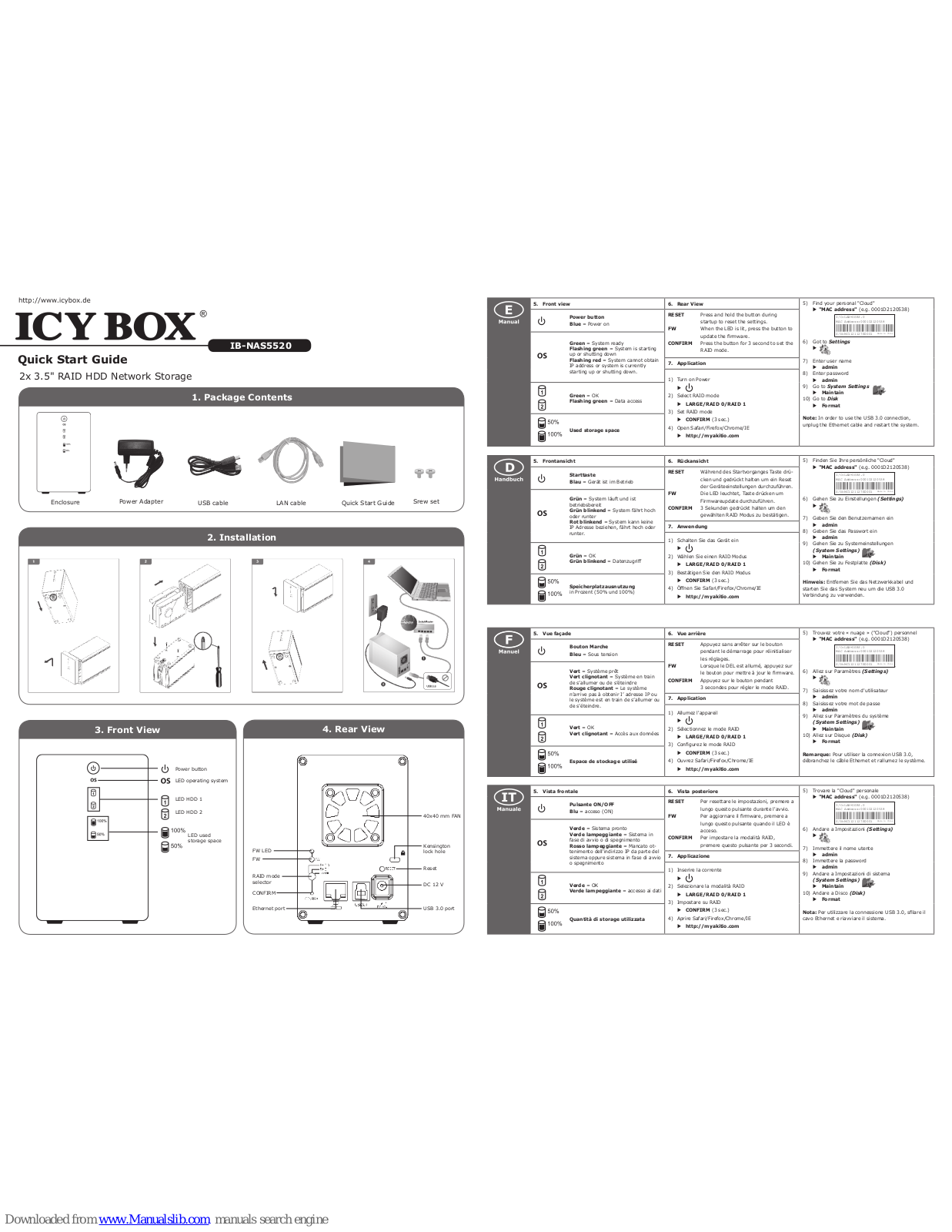 Icy Box IB-NAS5520 Quick Start Manual