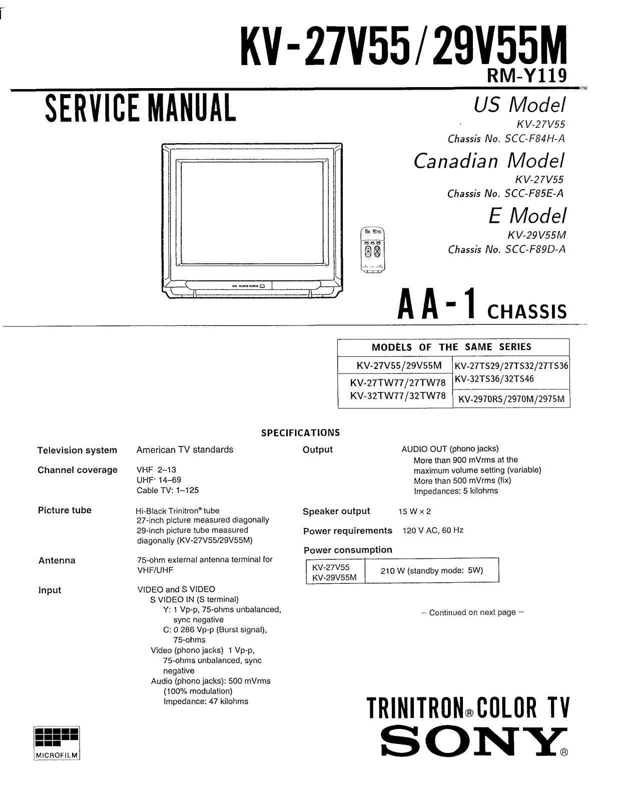 SONY KV 27V55 M, KV29V55M Service Manual