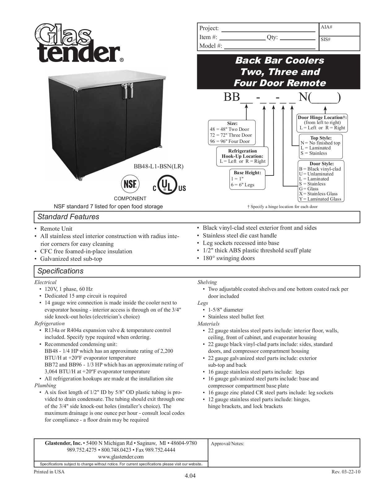 Glastender BB48-L1-BSN-LR User Manual