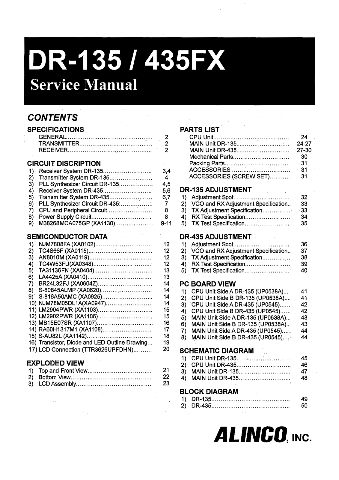 Alinco DR-435FX, DR-135 Service Manual