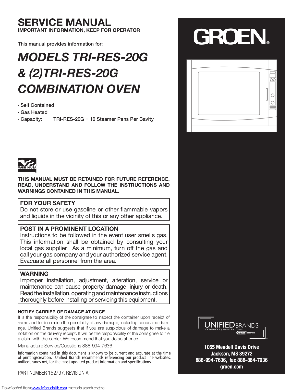 Groen TRI-RES-20G, 2TRI-RES-20G Service Manual