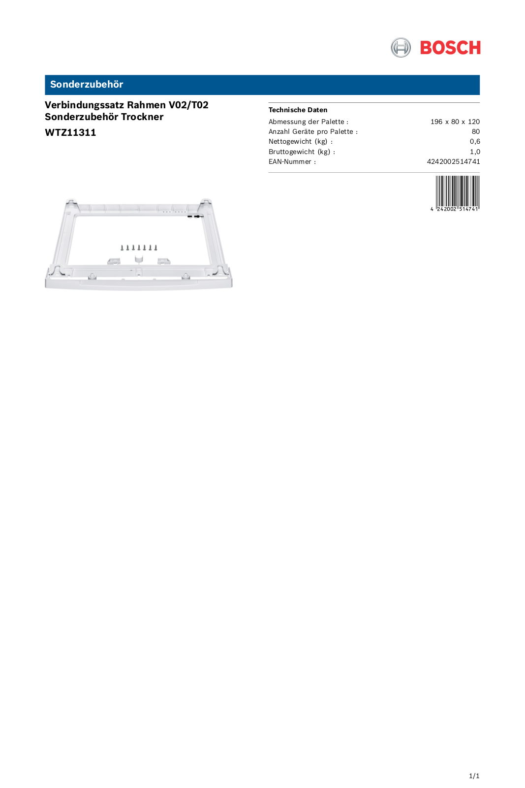 Bosch WTZ11311 User Manual