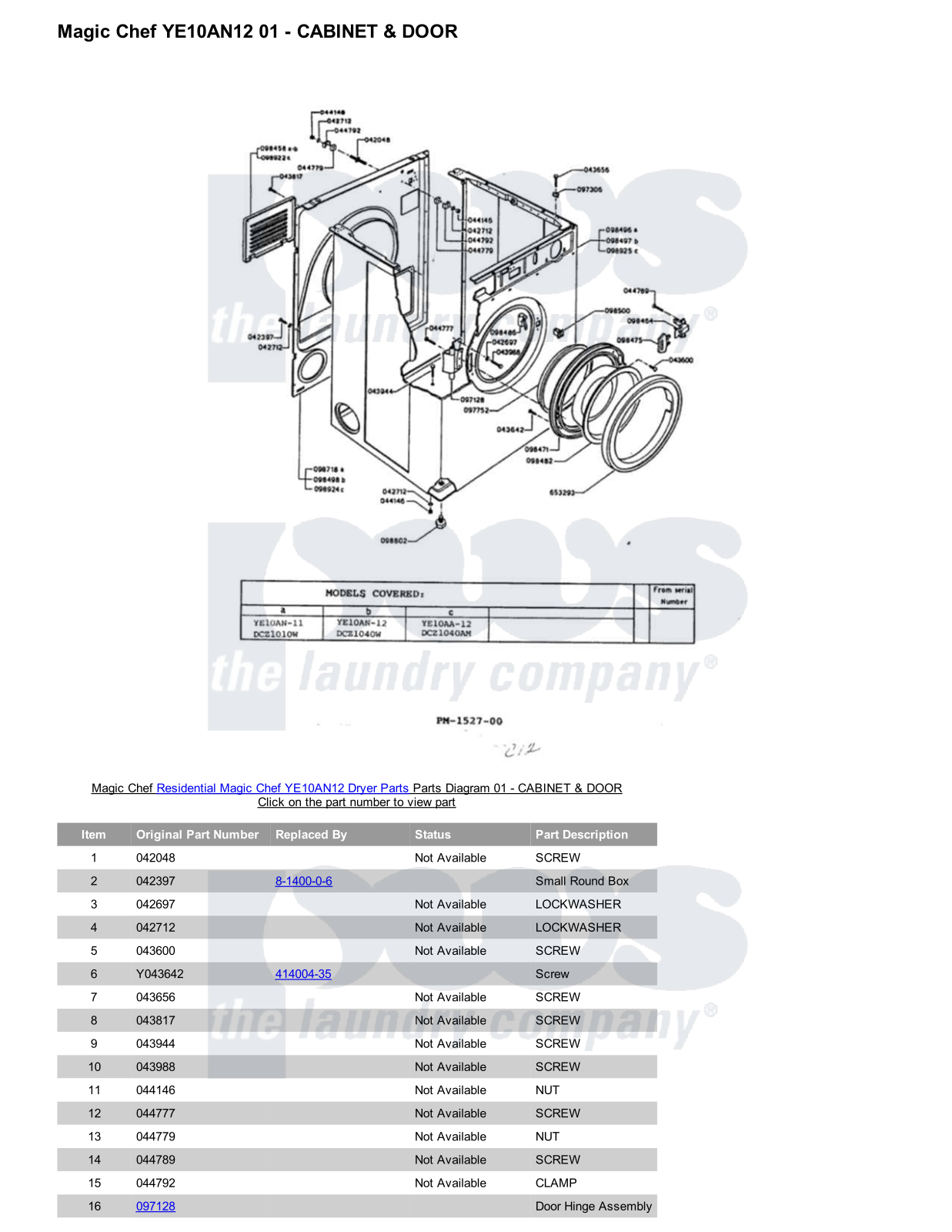 Magic Chef YE10AN12 Parts Diagram