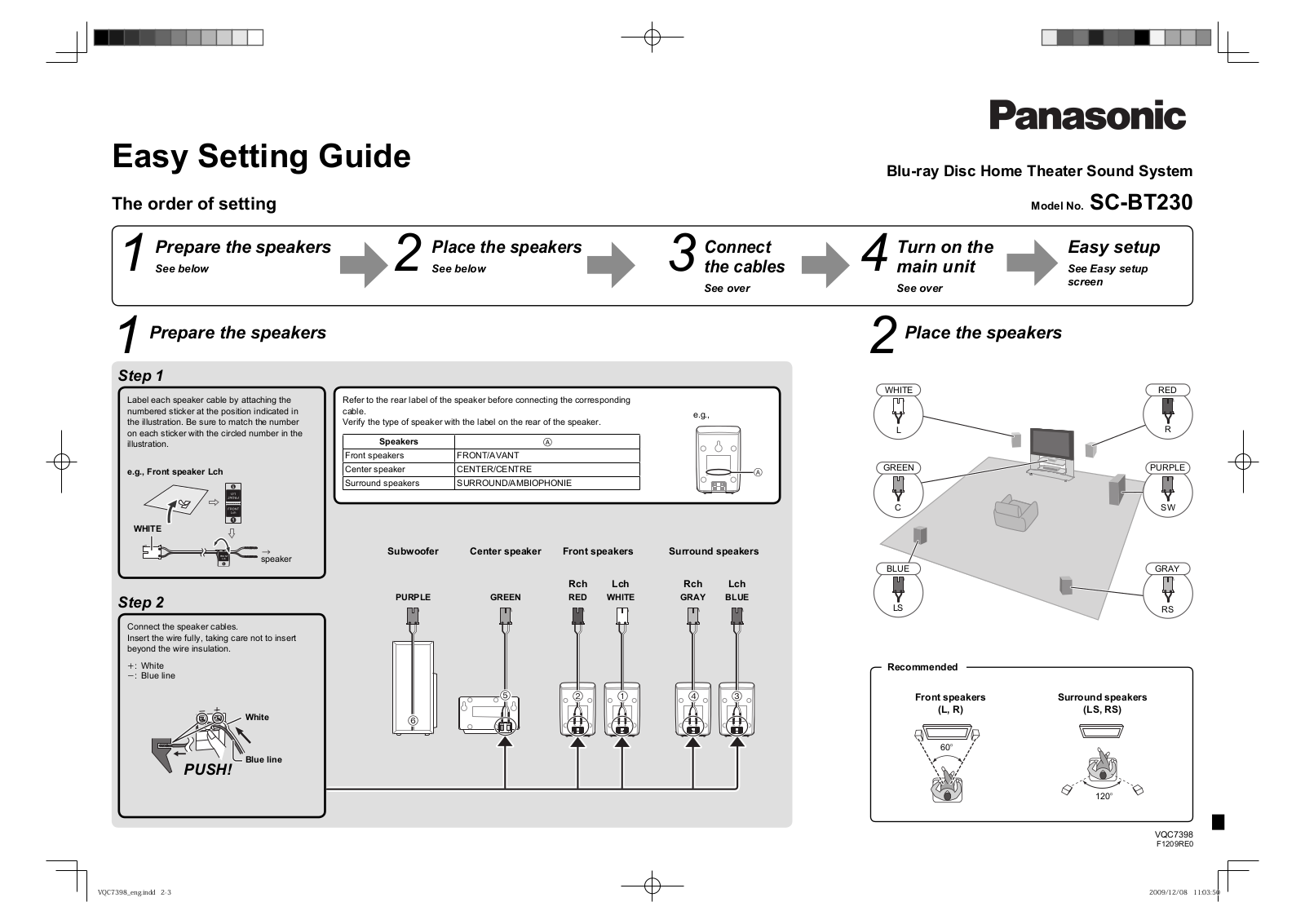 Panasonic SC-BT230, VQC7398 User Manual