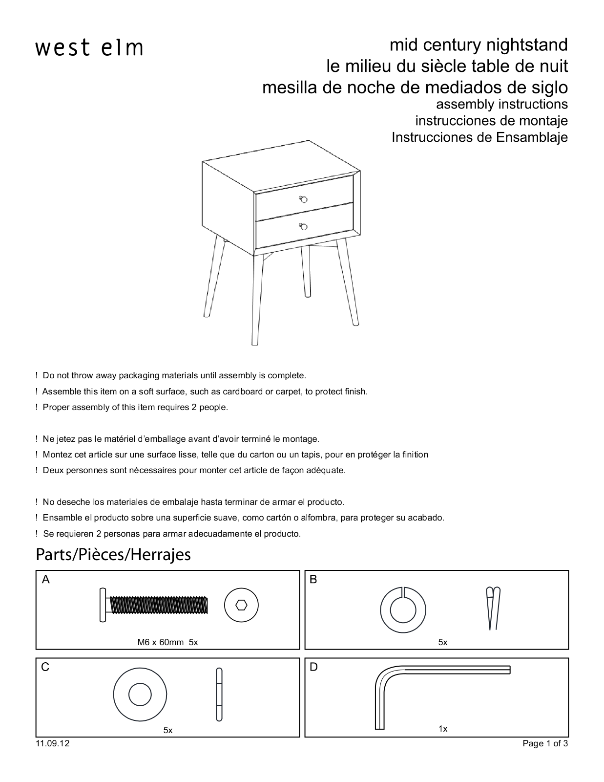 West Elm Mid Century Nightstand Assembly Instruction