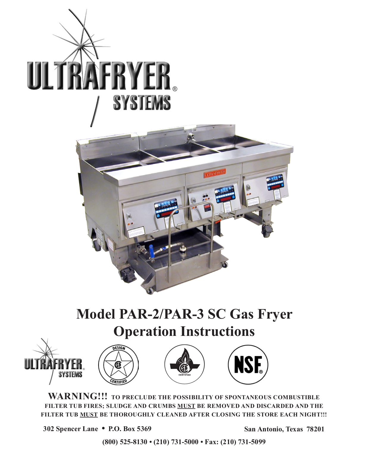 Ultrafryer PAR-3SC Service Manual