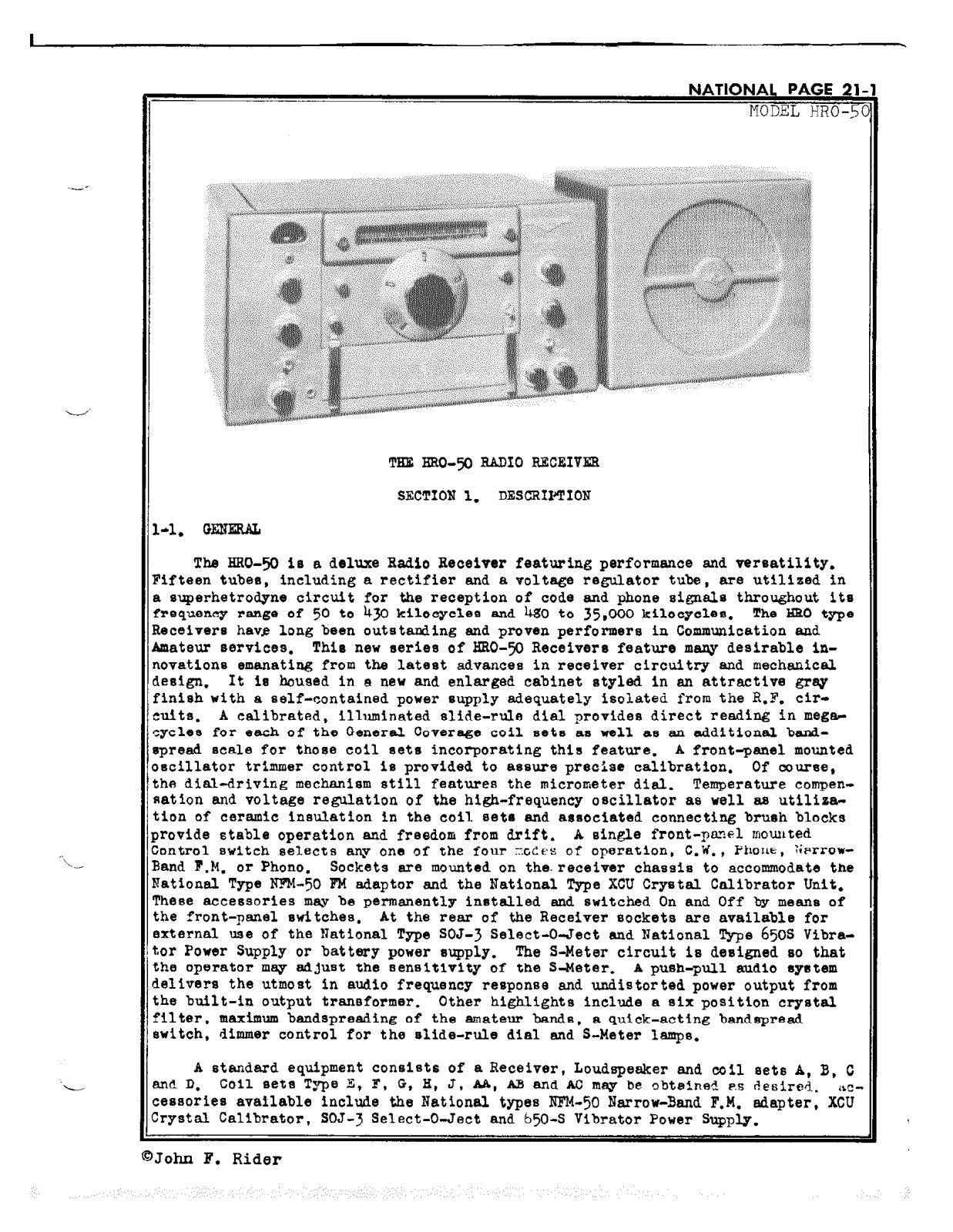 NATIONAL RADIO HRO-50 User Manual