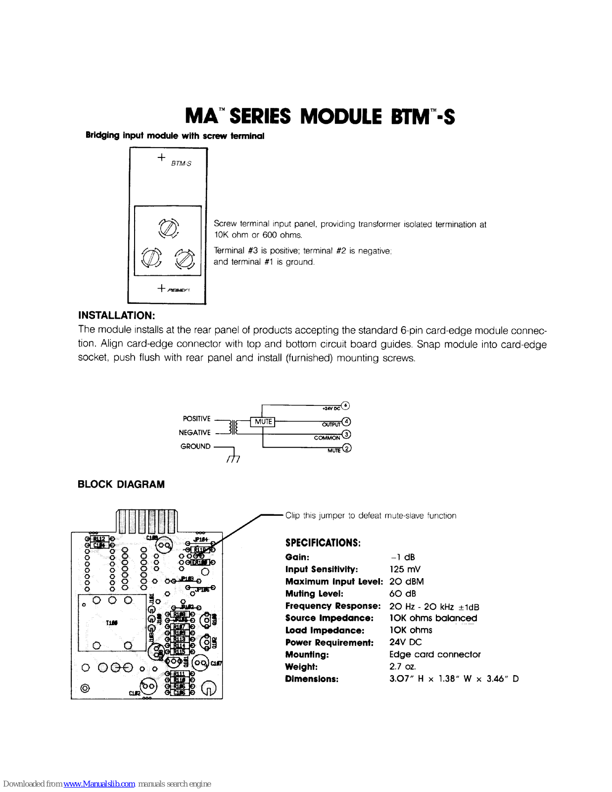 Peavey BTM-5, BTM-S Installation Manual