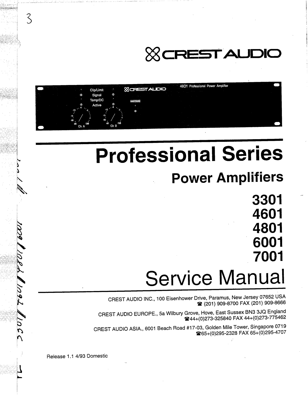 Crest Audio 6001, 4801, 4601, 7001 Service Manual