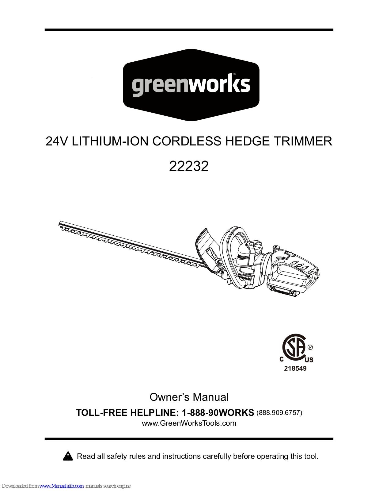 GreenWorks 22232 Owner's Manual