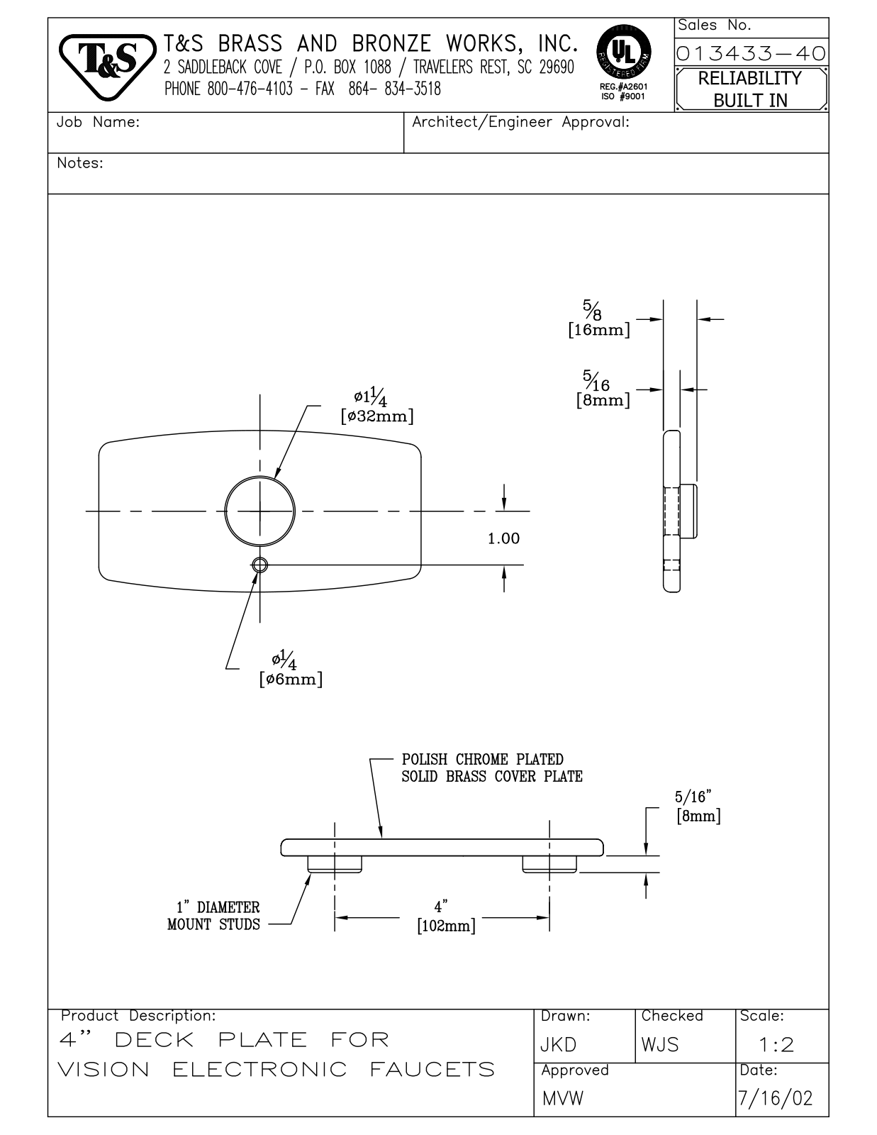 T & S Brass & Bronze Works 013433-40 General Manual