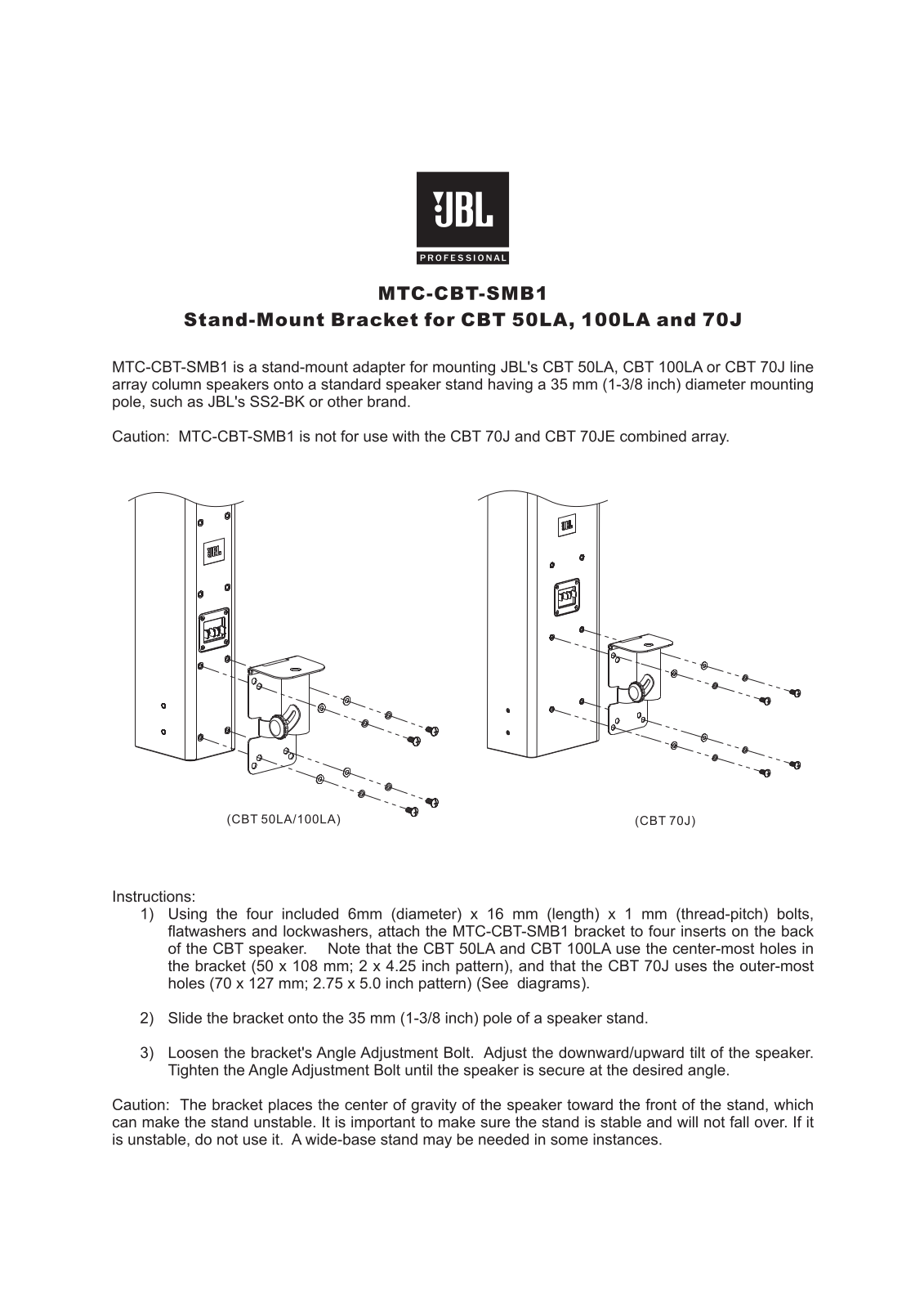 JBL MTC-CBT-SMB1 Instructions