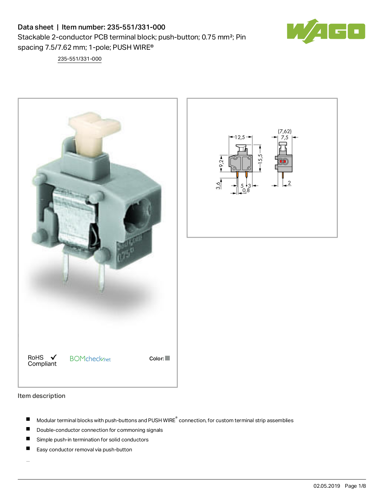 Wago 235-551/331-000 Data Sheet