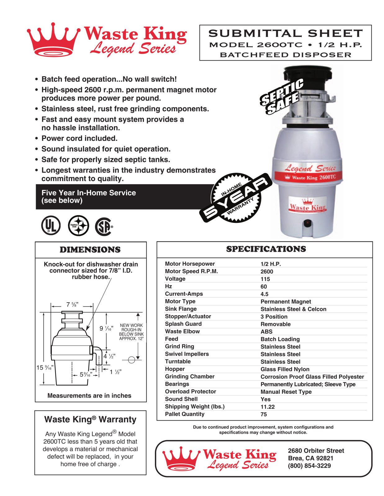 Waste King 2600TC User Manual