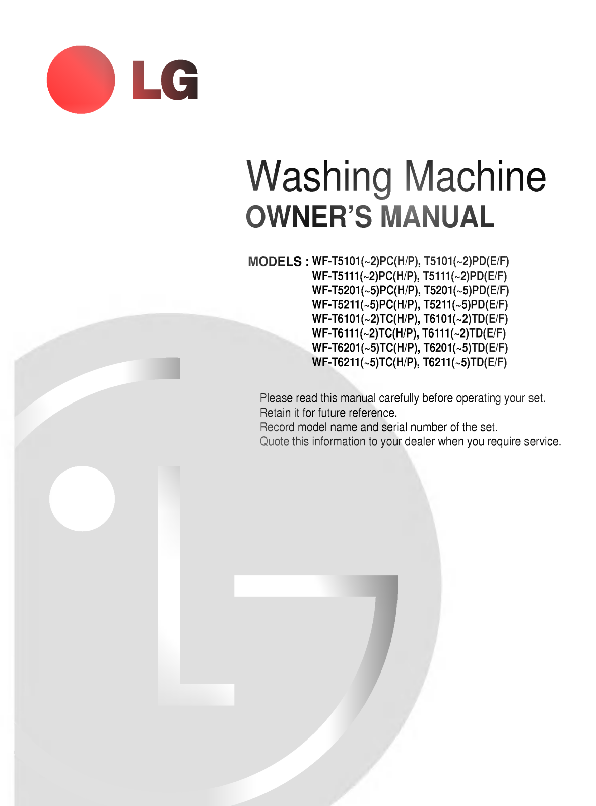 LG WF-T5102PP Owner's manual