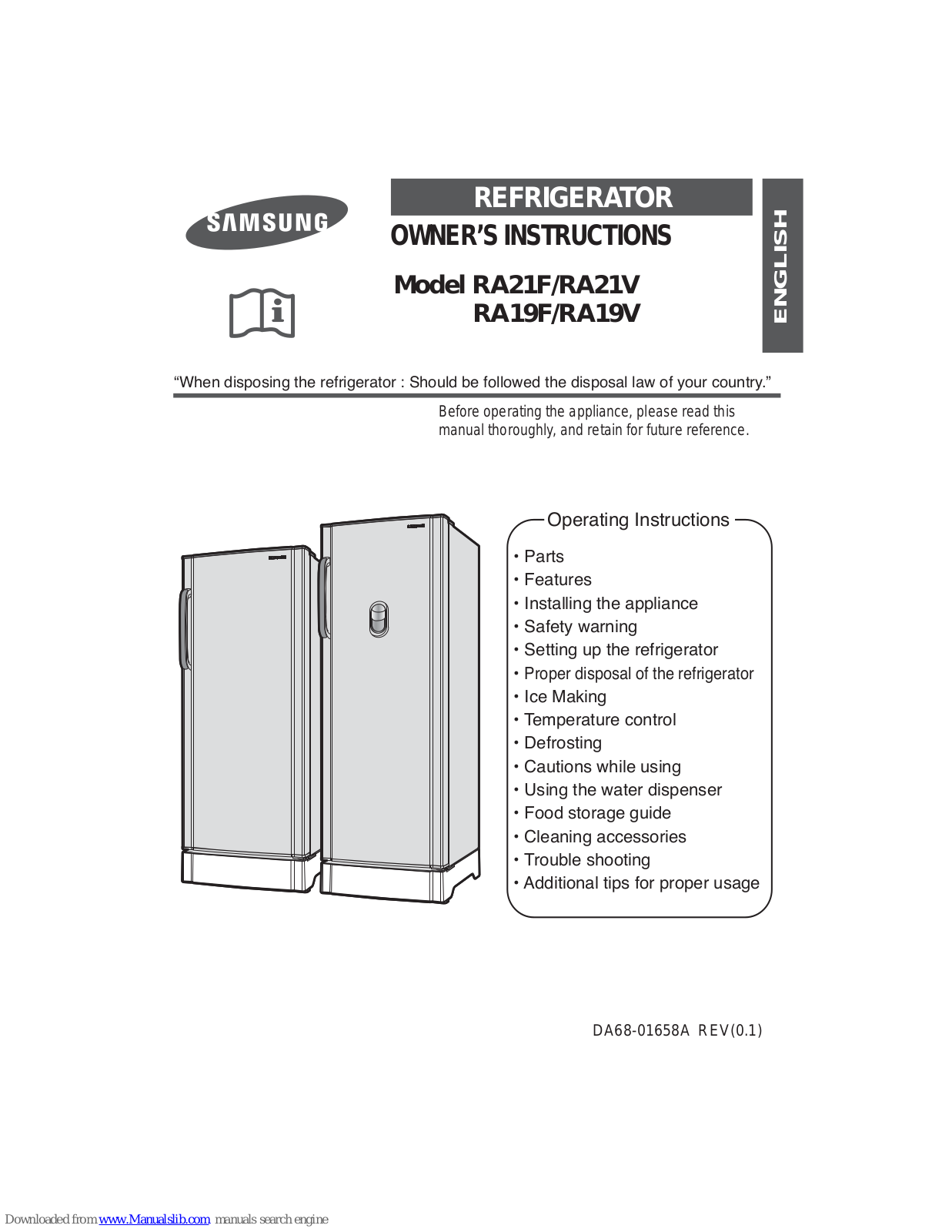 Samsung RA19F/RA19V, RA21F/RA21V, RA21FASW, RA21VASS, RA21VASW Owner's Instructions Manual