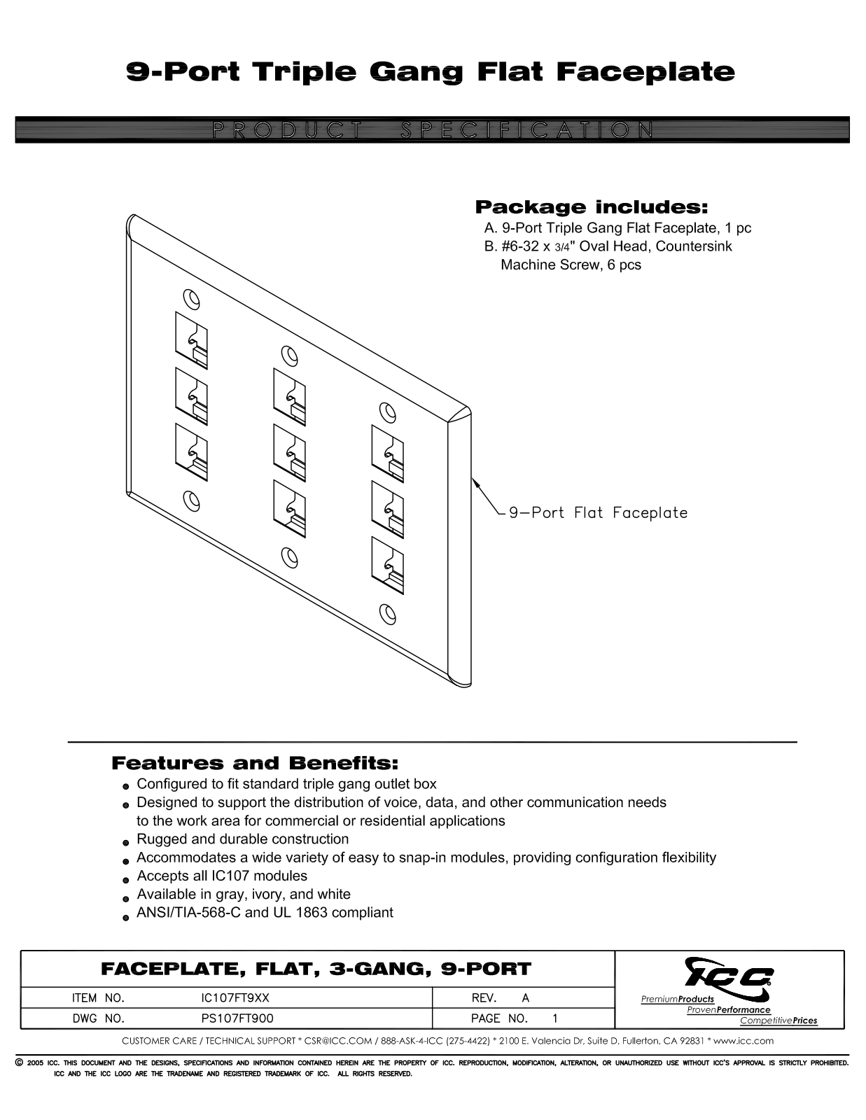 ICC IC107FT9GY, IC107FT9IV, IC107FT9WH Specsheet