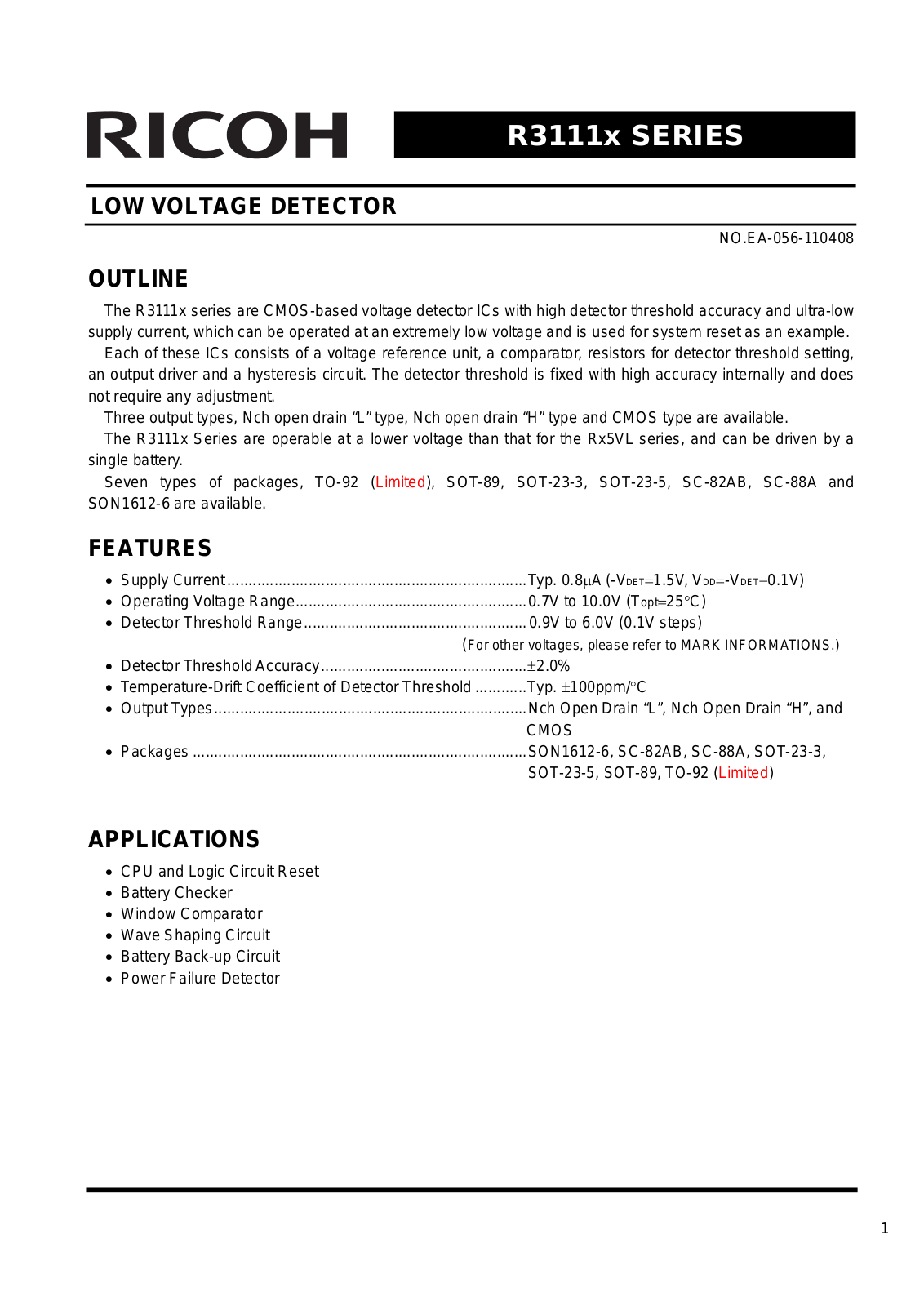 Ricoh R3111x Series, R3111 Series Product Manual