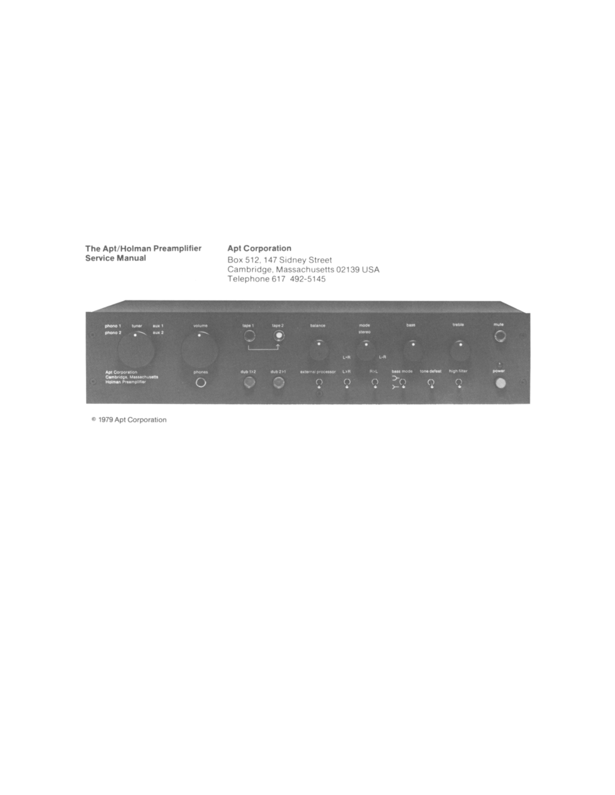 Apt Holman Pre amplifier Service manual