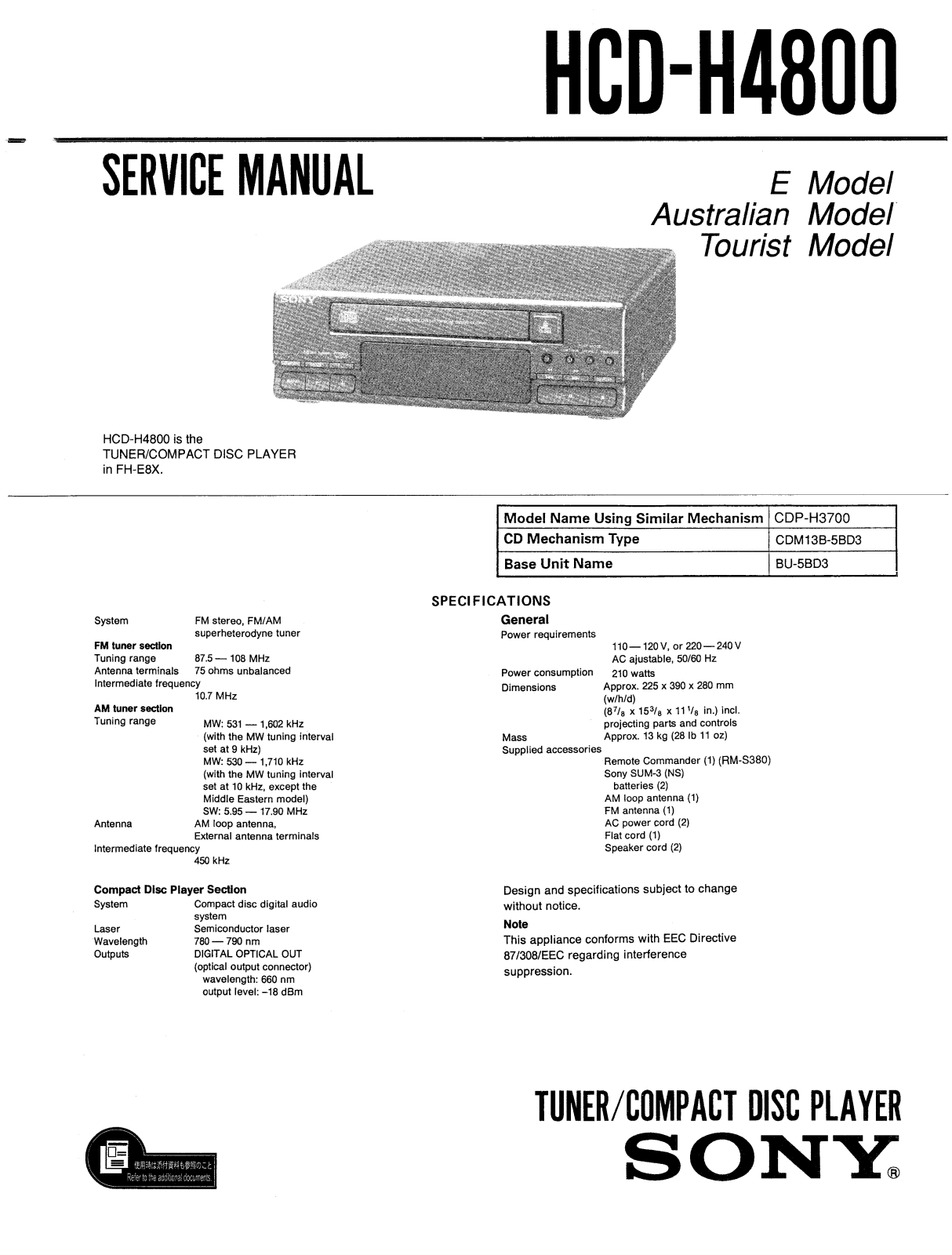 Sony HCD-H4800 Schematic