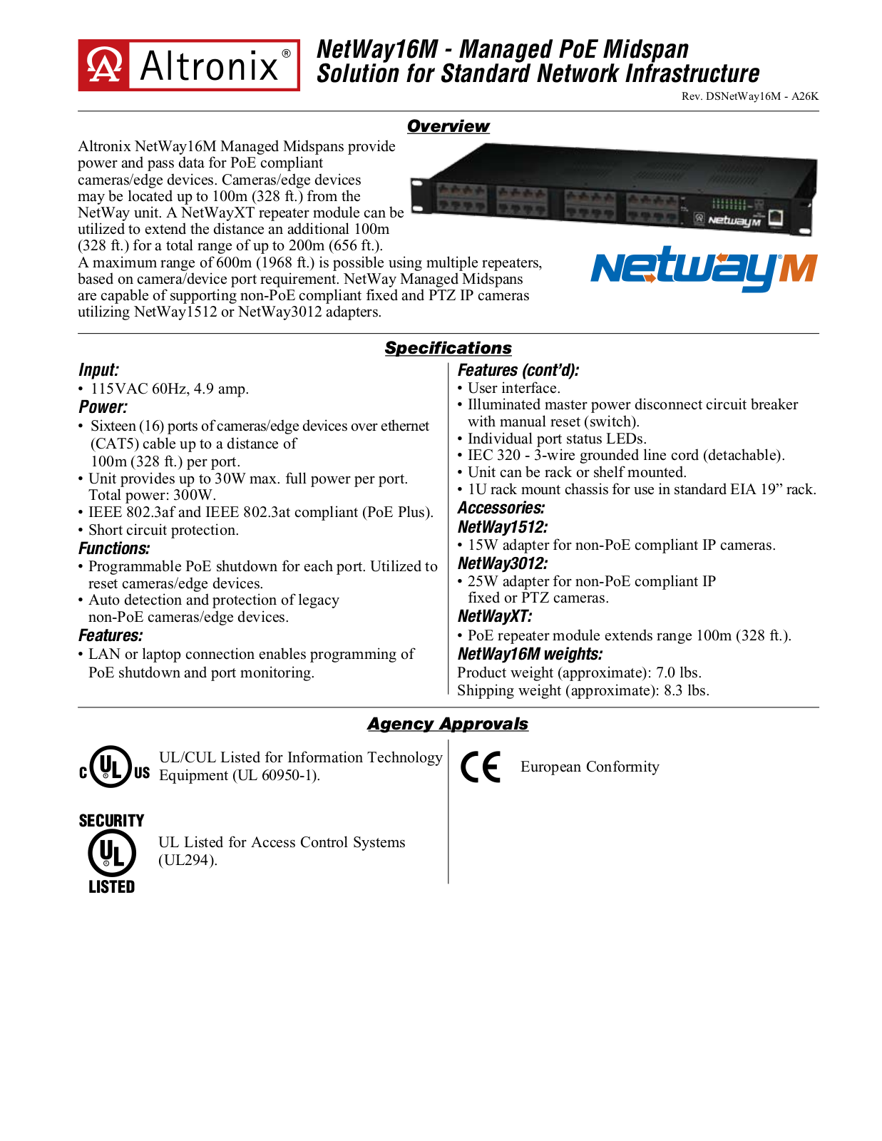 Altronix NetWay16M Specsheet