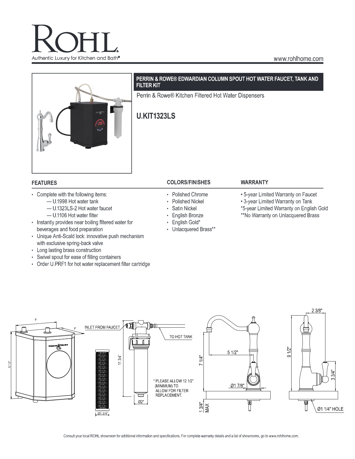 Rohl UKIT1323LSSEG2 Specifications