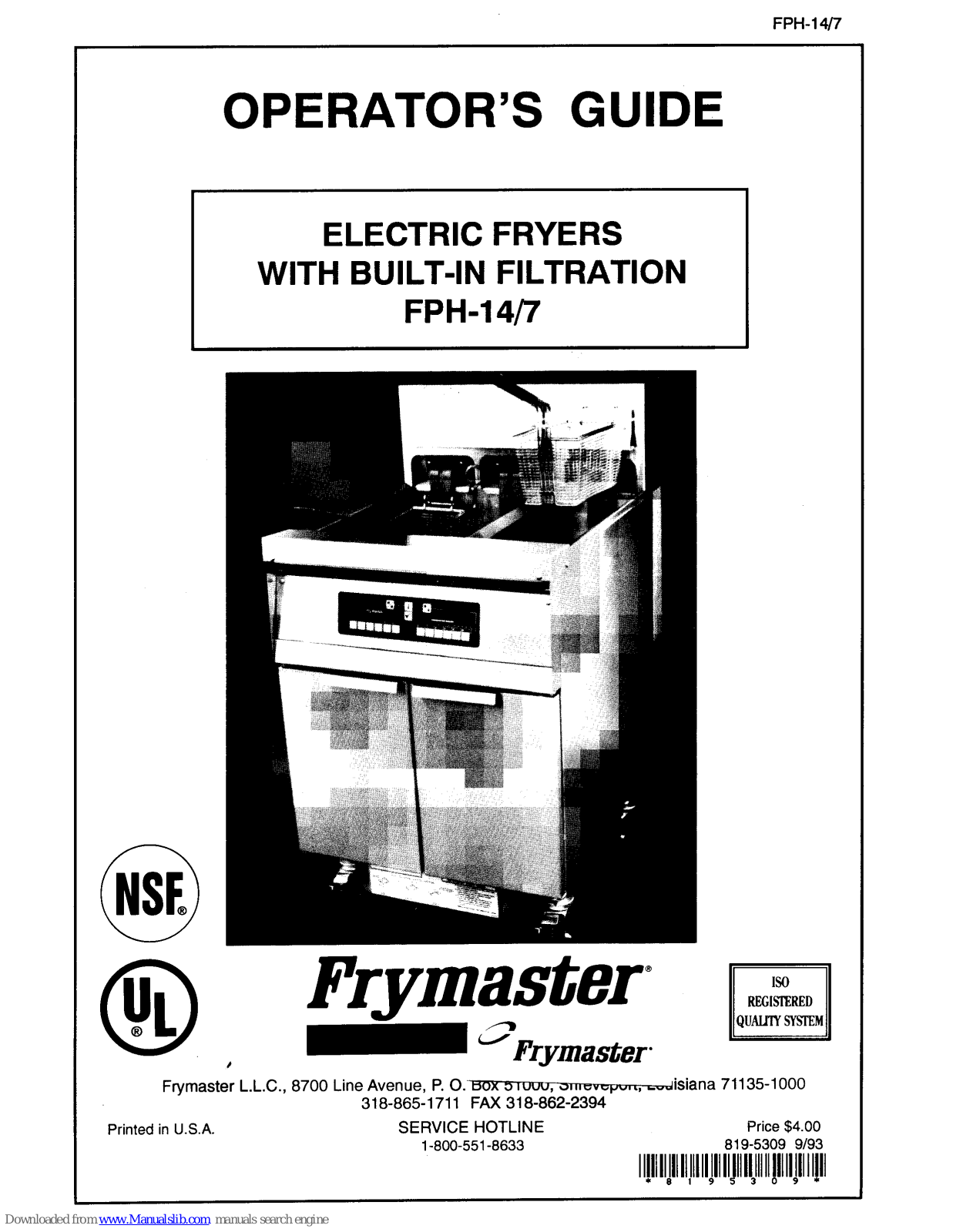 Frymaster FPH-7, FPH-14 Operator's Manual