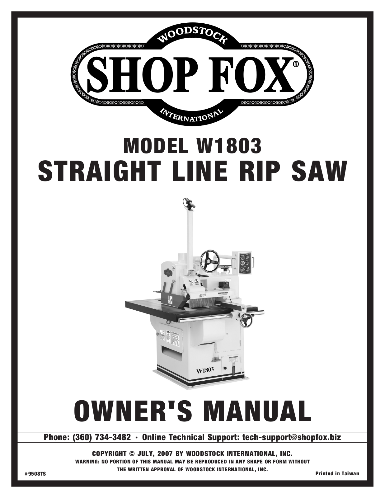 Shop fox W1803 User Manual