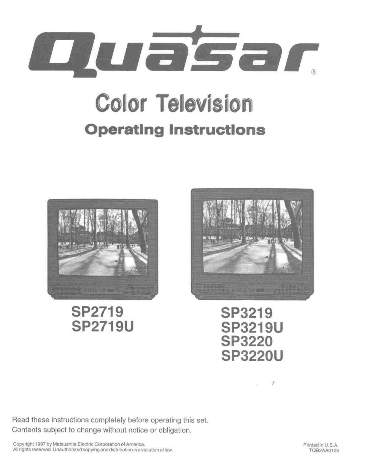 Panasonic SP2719UV, SP2719V, SP3219V, SP3220UV, SP3220V User Manual