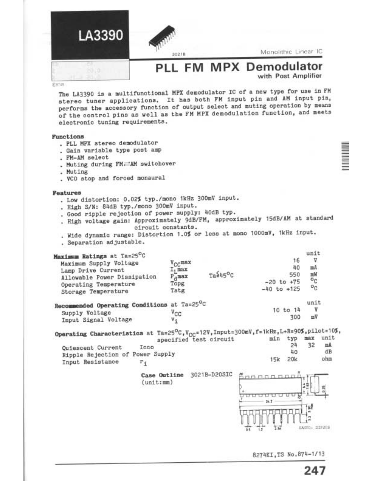 SANYO LA3390 Datasheet